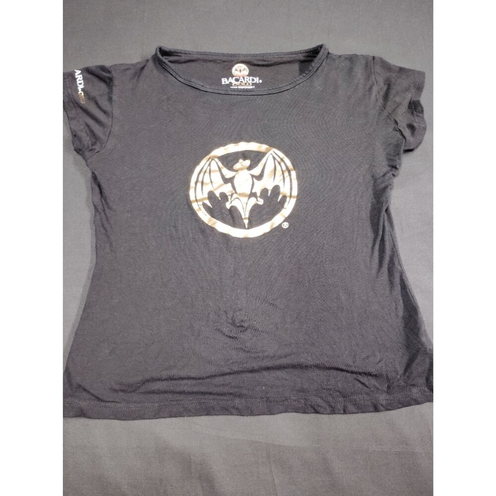 Sexy Bacardi Gold Drinking Party Black Crop Top with Gold Bat Logo